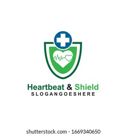 Shield, Heartbeat pulse and cross Coloured blue Logo Template Design vector for Business medical, Emblem, Design concept, Creative Symbol, Icon