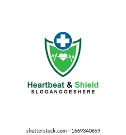 Shield, Heartbeat pulse and cross Coloured blue Logo Template Design vector for Business medical, Emblem, Design concept, Creative Symbol, Icon