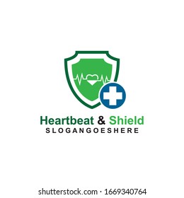 Shield, Heartbeat pulse and cross Coloured blue Logo Template Design vector for Business medical, Emblem, Design concept, Creative Symbol, Icon