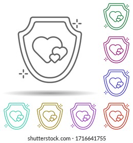 Shield hearts multi color icon. Simple thin line, outline vector of no gubernamental organization icons for ui and ux, website or mobile application