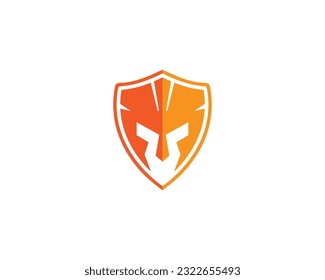 Shield and helmet logo design with spartan warrior symbol creative vector template.