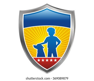 shield heraldic dog boy silhouette vector