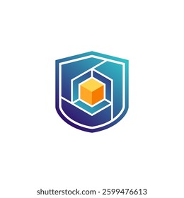Shield with Hexagon Core, Blockchain Technology and Security Logo Design Vector