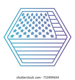 shield in hexagon shape with flag united states of america in color gradient silhouette from purple to blue vector illustration