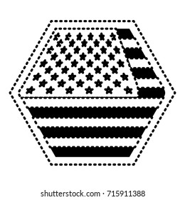 shield in hexagon shape with flag united states of america black silhouette on white background vector illustration