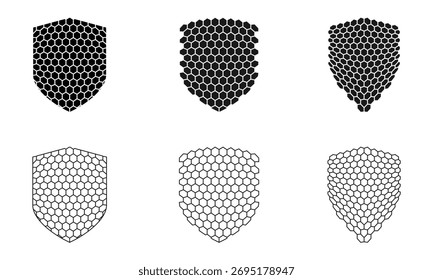 escudo com padrão hexagonal, ilustração vetorial isolado no fundo branco.