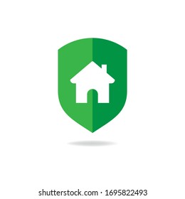 Shield with home icon. Safe house symbol concept isolated on white background. Vector illustration