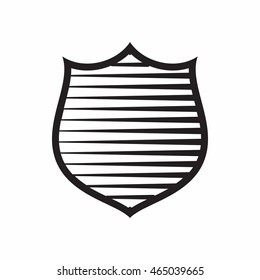 Shield with horizontal stripes icon in simple style isolated on white background. War symbol