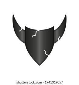 Escudo con icono de vector de bocinas. Icono de la plantilla Escudo en estilo plano. Escudo de cuernos aislado en un fondo blanco. Símbolo de escudo con grietas. Ilustración vectorial.