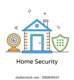 Escudo con casa que denota un icono conceptual plano de la seguridad doméstica 