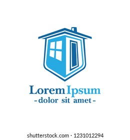 Shield house logo design. Real estate design template. Vector and illustration.