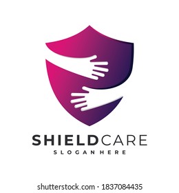 shield with hug hands vector illustration