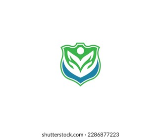 Shield Human Hand And Wellness Life Logo Design Symbol Vector Icon illustration.