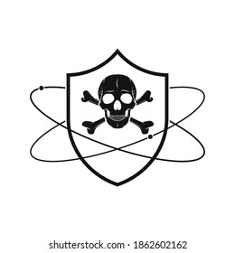 Shield with human skull. Linear shield icon. Vector illustration. Protection symbol on white background