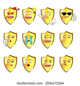 shield icon in 12 expression for social media emoticon or digital instant messanger