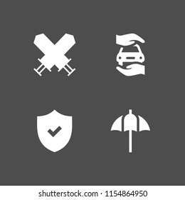 shield icon. 4 shield set with security on, warrior, umbrella and protection vector icons for web and mobile app