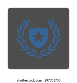 Shield icon from Award Buttons OverColor Set. Icon style is cobalt and gray colors, flat rounded square button, white background.