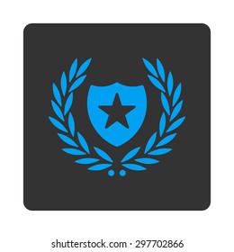 Shield icon from Award Buttons OverColor Set. Icon style is blue and gray colors, flat rounded square button, white background.