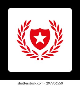 Shield icon from Award Buttons OverColor Set. Icon style is red and white colors, flat rounded square button, black background.