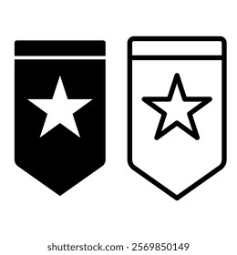 shield icon, badge with star, simple flat style, vector illustration symbol sign logo template pictogram, for ui or ux isolated on white for mobile app, editable	