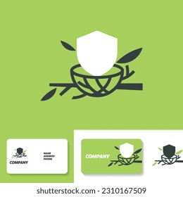 Shield icon in bird's nest. Logo design template. Business card template. Vector illustration