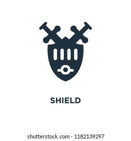 Shield icon. Black filled vector illustration. Shield symbol on white background. Can be used in web and mobile.