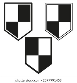 Shield icon. Black and white emblem. Simple heraldic vector. Symmetrical checkered shape.