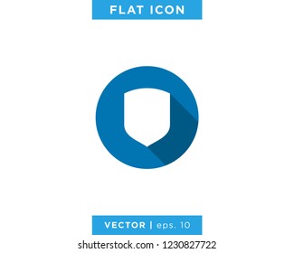 Shield Icon In Blue Circle With Long Shadow Vector Logo Design Template.