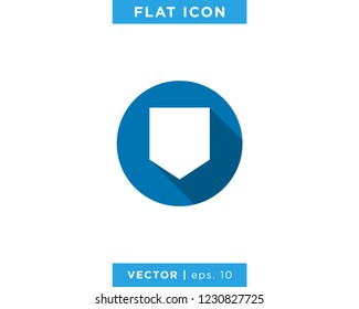Shield Icon In Blue Circle With Long Shadow Vector Logo Design Template.