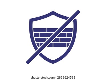 Shield icon with brick wall crossed by a diagonal line