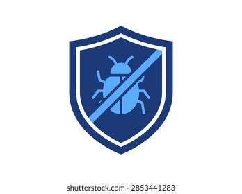 Shield Icon with Bug and Lightning Strike for Cybersecurity, Antivirus, and Software Bug Fix Concept