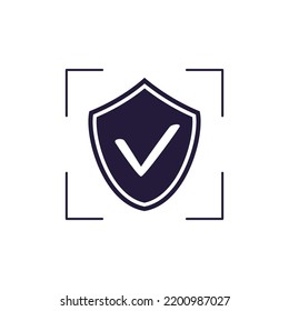Schild Symbol mit Markierungszeichen-Button. Schutz der Privatsphäre im Internet und in mobilen Anwendungen, Sicherheitskonzept für das Internet. Vektorgrafik.