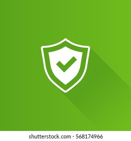 Shield icon with check mark in Metro user interface color style.  Protection guard safety