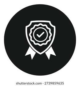 Shield icon with check mark and ribbon on gray background icon