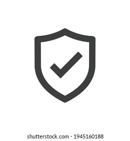 Shield icon. Shield with check mark symbol isolated on white background, approved protection business concept,