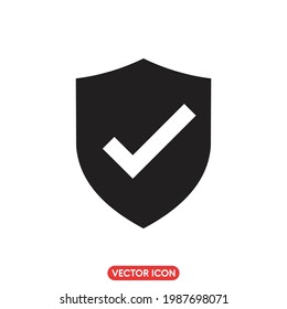 Shield icon. Shield with check mark symbol isolated on white background, approved protection business concept,