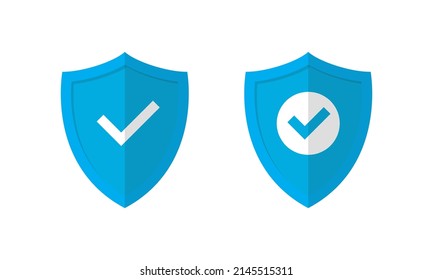 Icono de protección con símbolo de marca de verificación en estilo plano