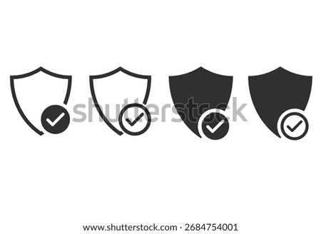 shield icon with check mark symbol. Tick mark with protection security shield icons