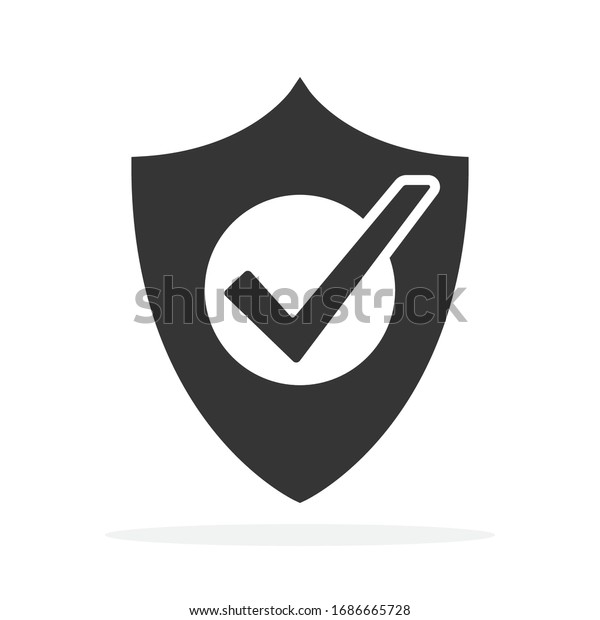 Shield icon with check mark\
symbol. Vector Shield icon. Black security icon. Concept of\
security