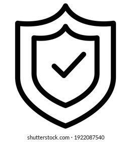 Shield icon. Shield with a checkmark in the middle Protection icon concept, Strong protection tick shield icon, Tick mark approved icon, Thin line shield outline vector illustration.