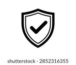 Shield icon with checkmark for security badge and verification symbol interface element