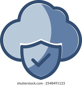 shield icon with clouds, database security symbol. transparent background. replaceable blue color design