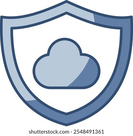 shield icon with clouds, database security symbol. transparent background. replaceable blue color design