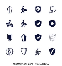 Shield icon. collection of 16 shield filled and outline icons such as courier, health insurance, home security, sword. editable shield icons for web and mobile.