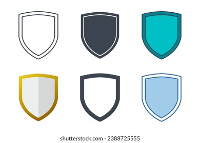 Colección de iconos Escudo con estilos diferentes. Símbolo de icono de protección de escudo ilustración vectorial aislada en fondo blanco