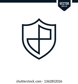 Shield icon collection in outlined or line art style, editable stroke vector