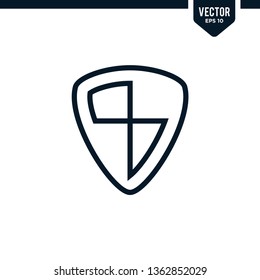 Shield icon collection in outlined or line art style, editable stroke vector