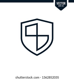 Shield icon collection in outlined or line art style, editable stroke vector