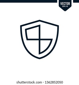 Shield icon collection in outlined or line art style, editable stroke vector