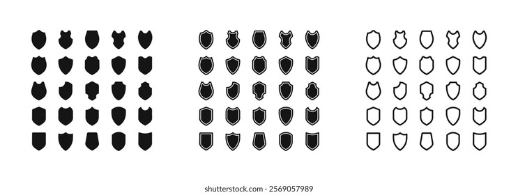 Shield icon collection. Protection shields set. Shield icons set. Shield vectors. Security, safety, protection, defense symbols.